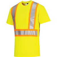 Contrast-Striped Safety T-Shirt, Polyester, Small, High Visibility Lime-Yellow Fastek