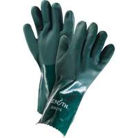 Double Dipped Green Gloves, 14" L, PVC, Cotton Jersey Inner Lining, 70-mil Fastek