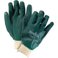 Double Dipped Green Gloves, 10" L, PVC, Cotton Jersey Inner Lining, 70-mil Fastek