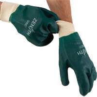 Double Dipped Green Gloves, 10" L, PVC, Cotton Jersey Inner Lining, 70-mil Fastek