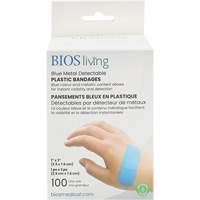 Blue Water-Resistant Bandages, Rectangular/Square, 3", Plastic Metal Detectable, Sterile Fastek