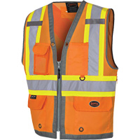 Pioneer Mesh Back Zip Front Surveyor Safety Vest, High Visibility Orange, Small, Polyester Fastek
