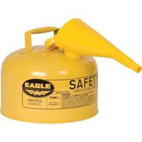 Safety Can for Diesel with Funnel, Type I, Galvanized Steel, 2.5 US gal., Yellow, FM Approved/UL/ULC Listed Fastek