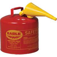 Safety Can for Flammables with Funnel, Type I, Galvanized Steel, 5 US gal., Red, FM Approved/UL/ULC Listed Fastek