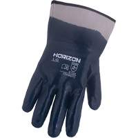Gants bleu marine avec manchettes renforc&eacute;es &agrave; entoilage coll&eacute; Horizon, Moyen, R&ecirc;vetement Nitrile, Enveloppe en Jersey/Coton Fastek
