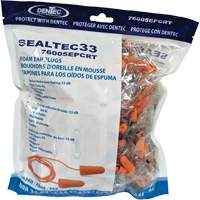 SEALTEC33 Orange Tapered PU Foam Disposable Earplugs, Bulk - Polybag, Corded Fastek