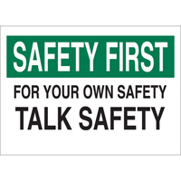 "Talk Safety" Sign, 10" x 14", Aluminum, English Fastek
