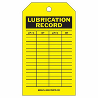 Lubrication Record Tags, Polyester, 4" W x 7" H, English Fastek