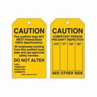 Scaffold Safety Tags, Polyester, 4" W x 7" H, English Fastek