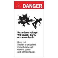 "Danger Hazardous Voltage" Sign, 8" x 4-1/2", Acrylic, English with Pictogram SY227 | Fastek
