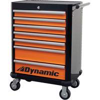 Roller Cabinet, 7 Drawers, 28" W x 18" D x 40" H, Black/Orange Fastek