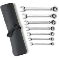 72-Tooth 12 Point Reversible Ratcheting SAE Wrench Set with Tool Roll, Combination, 7 Pieces, Imperial Fastek