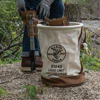 Leather-Bottom Bucket, 17" H, Canvas, White Fastek