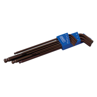 Extra Long Arm Ball Hex Key Set, 9 Pcs., Metric Fastek