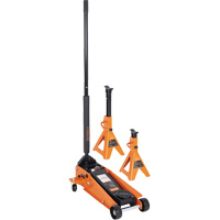Service Jack with 4-Ton Vehicle Stands, 3.5 Ton(s) Capacity, 5-1/8" Lowered, 21" Raised, Manual Hydraulic UAV872 | Fastek