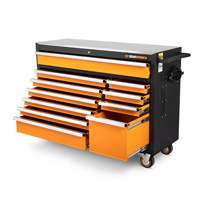 Rolling Tool Cabinet with Stainless Steel Worktop, 11 Drawers, 52" W x 18" D x 36" H, Black/Orange Fastek