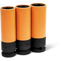 Jeu de douilles m&eacute;triques haute r&eacute;sistance pour protecteurs de roues, 3 Mcx, Chocs, Prise de 1/2", Profond Fastek