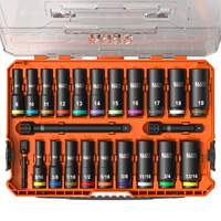 KNECT Drive Socket Set, 23 Pcs, Impact, 3/8" Drive Size, Deep Fastek