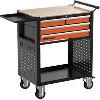 Utility Cart, 4 Drawers, Black/Orange Fastek