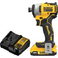 ATOMIC COMPACT SERIESMAX* Brushless Cordless Compact Impact Driver Kit, 1/4", 1700 in-lbs Max. Torque, 20 V, Lithium-Ion Fastek