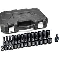 6-Point Metric Socket Set, 29 Pcs, Impact, 3/8" Drive Size, Deep Fastek