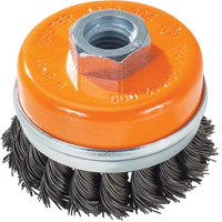 Knot-Twisted Wire Cup Brush with Ring, 3" Dia. x 5/8"-11 Arbor Fastek
