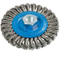 Brosse rotative &agrave; fils nou&eacute;s large, Dia. 4-1/2", Fils 0,02", Arbre 5/8"-11, Aluminium/Acier inoxydable Fastek