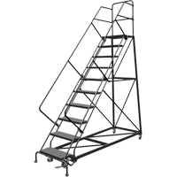 Safety Slope Rolling Ladder, 9 Steps, Perforated, 50° Incline, 90" High Fastek