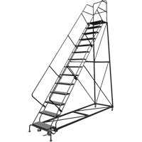 Safety Slope Rolling Ladder, 14 Steps, Perforated, 50° Incline, 140" High Fastek