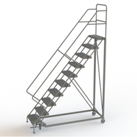 Safety Slope Rolling Ladder, 10 Steps, Serrated, 50° Incline, 100" High Fastek