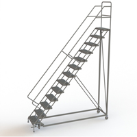 Safety Slope Rolling Ladder, 13 Steps, Serrated, 50° Incline, 130" High Fastek