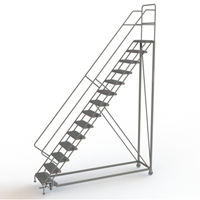 Safety Slope Rolling Ladder, 14 Steps, Serrated, 50° Incline, 140" High Fastek