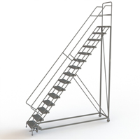 Safety Slope Rolling Ladder, 15 Steps, Serrated, 50° Incline, 150" High Fastek