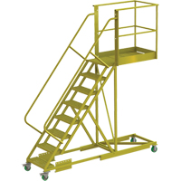 Cantilever Rolling Ladder, Supported, 8 Steps, 40" Platform Depth, 80" Platform Height Fastek