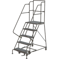 Deep Top Step Rolling Ladder, 5 Steps, 16" Step Width, 50" Platform Height, Steel Fastek