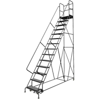 Deep Top Step Rolling Ladder, 14 Steps, 24" Step Width, 140" Platform Height, Steel Fastek