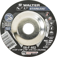 Depressed Centre Grinding Wheels - Stainless Type 27, 4-1/2" x 1/8", 7/8" Arbor, Type 27 Fastek