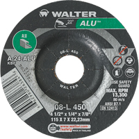Aluminium Depressed Centre Grinding Wheels, 4-1/2" x 1/4", 7/8" Arbor, Type 27 Fastek