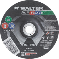 Meules &agrave; moyeu d&eacute;port&eacute; Flexcut, 7", 60 Grain, Oxyde d'aluminium, 7/8", 8600 Tr/min, Type 29 Fastek