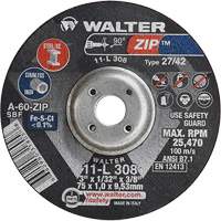 Zip Cutting and Grinding Wheel, 3" x 1/13", 3/8" Arbor, Type 27, 60 Grit, Aluminum Oxide Fastek