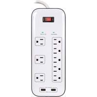 USB Charging Surge Protectors, 8 Outlets, 2400 J, 1875 W, 6' Cord Fastek
