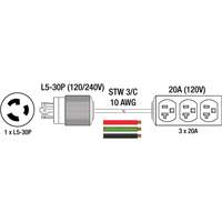 Generator Extension Cord with Tritap, STW, 10 AWG, 3 Outlet(s), 25' Fastek