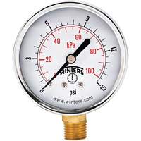 Economy Pressure Gauge, 2-1/2" , 0 - 15 psi, Bottom Mount, Analogue Fastek